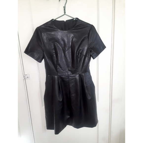 Black Vegan Leather Dress With Pockets - Picture 1 of 2